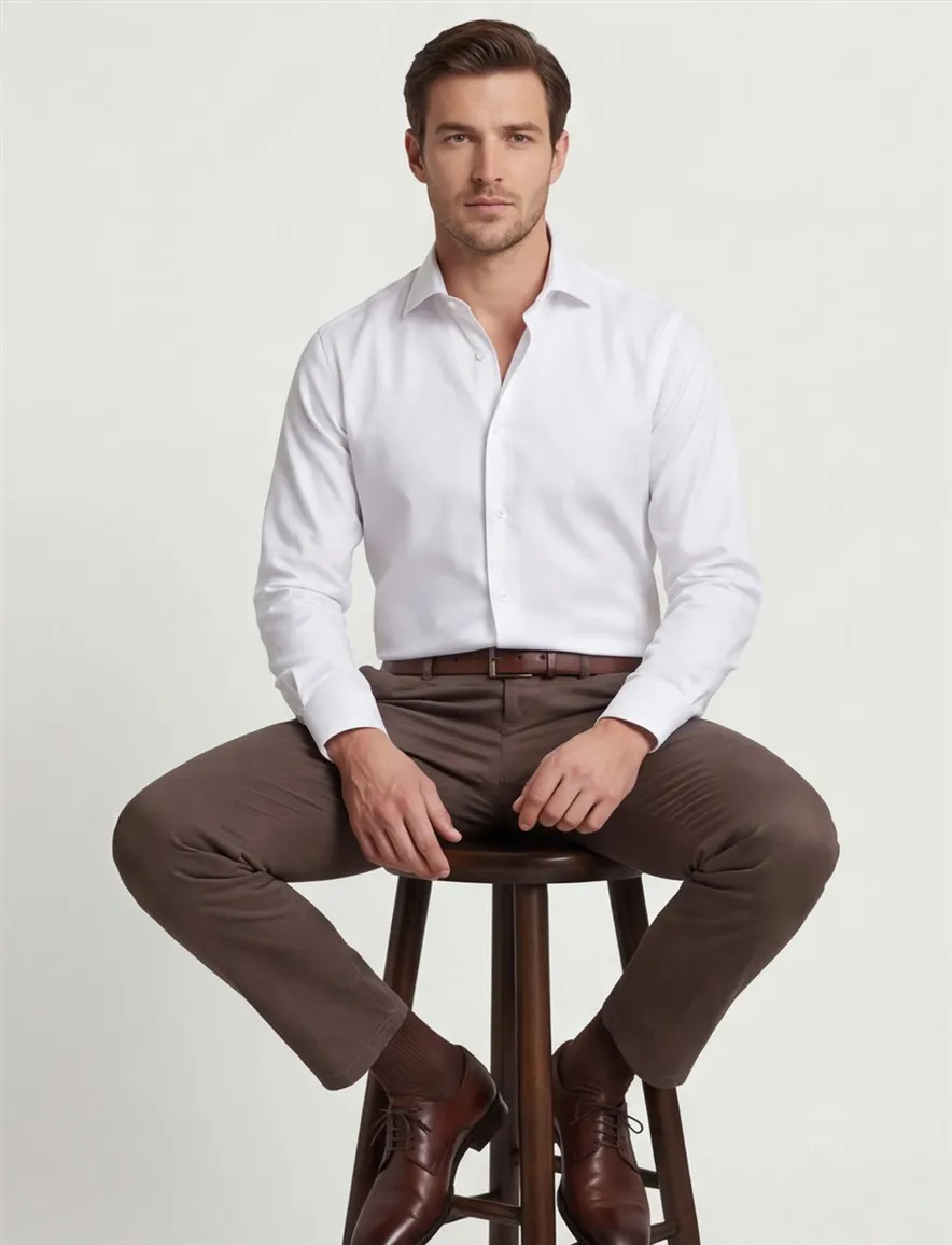 Overhemd Ledub strijkvrij wit Slim Fit
