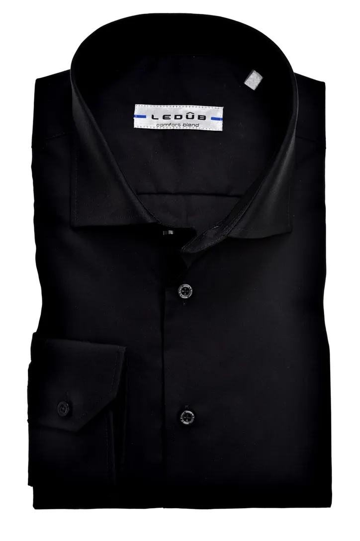 Slim Fit Ledub overhemd zwart