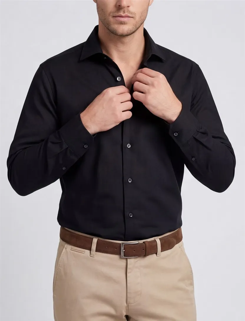 Slim Fit Ledub overhemd zwart
