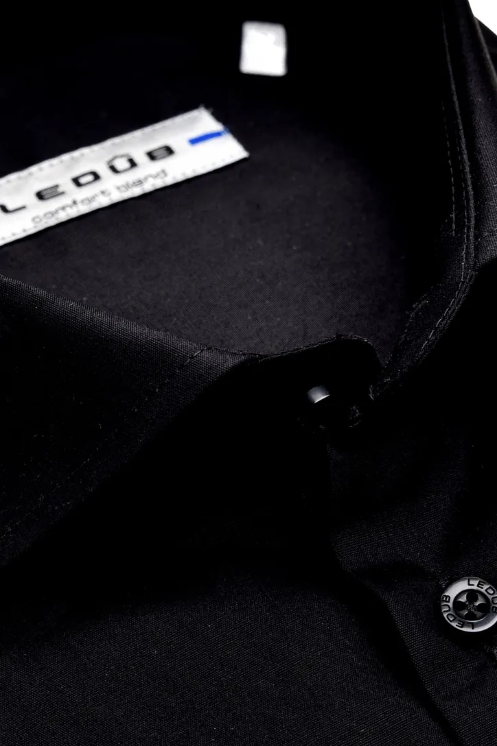 Slim Fit Ledub overhemd zwart