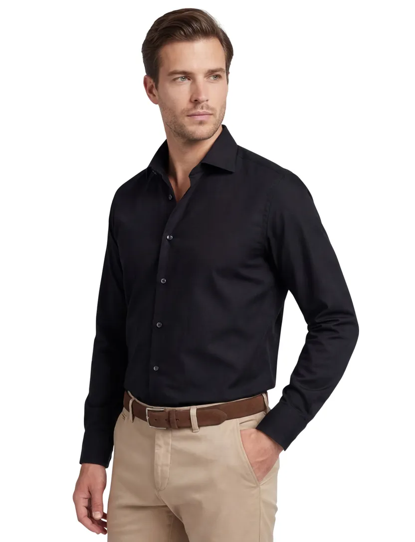 Slim Fit Ledub overhemd zwart