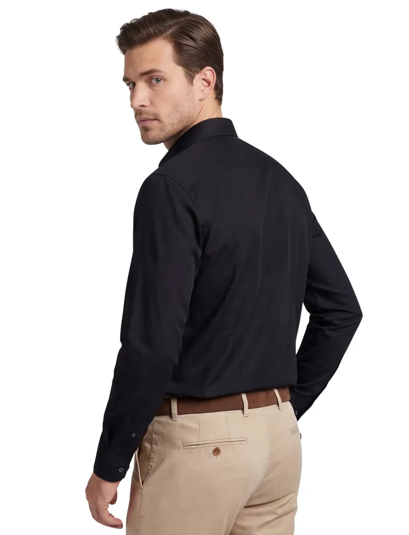 Slim Fit Ledub overhemd zwart