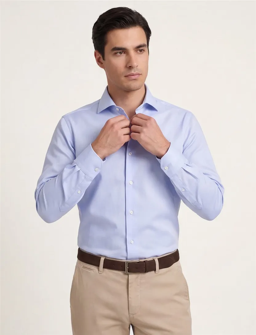 Lichtblauw overhemd Ledub Slim Fit strijkvrij