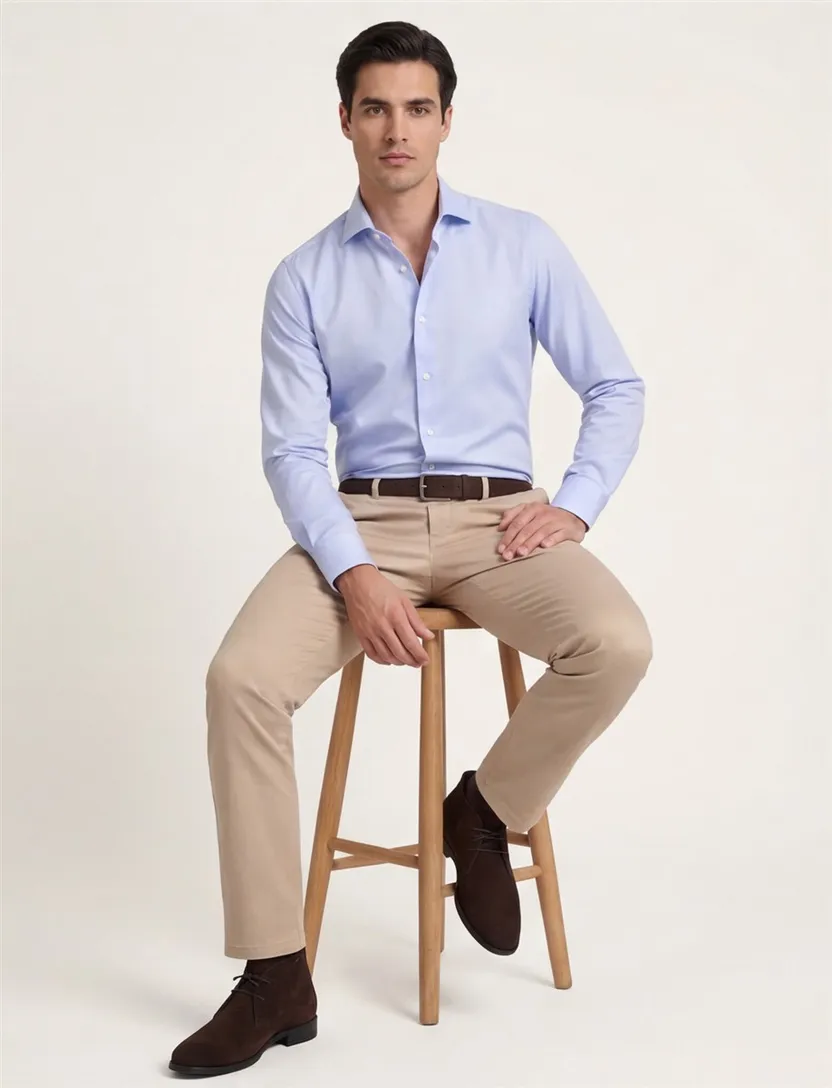Lichtblauw overhemd Ledub Slim Fit strijkvrij
