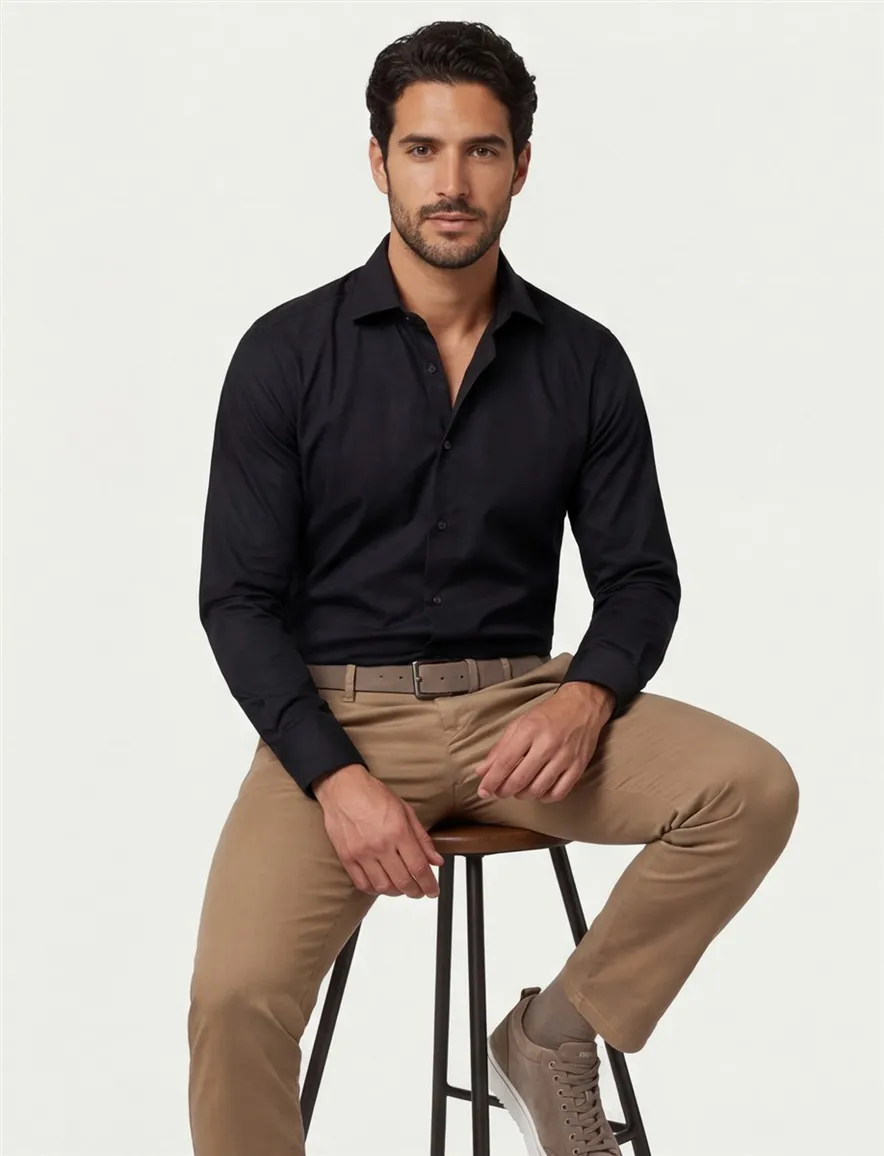Overhemd Ledub non iron zwart
