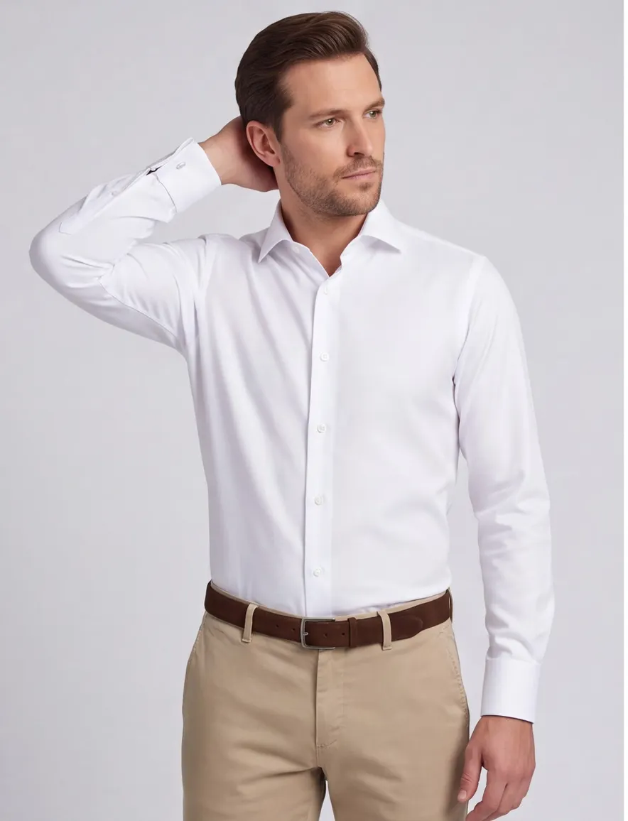 Overhemd dubbele manchet Ledub Slim Fit wit