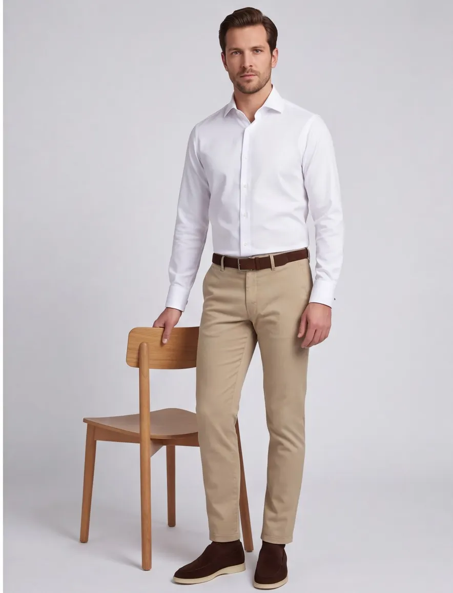 Overhemd dubbele manchet Ledub Slim Fit wit