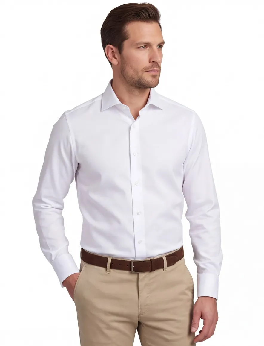 Overhemd dubbele manchet Ledub Slim Fit wit