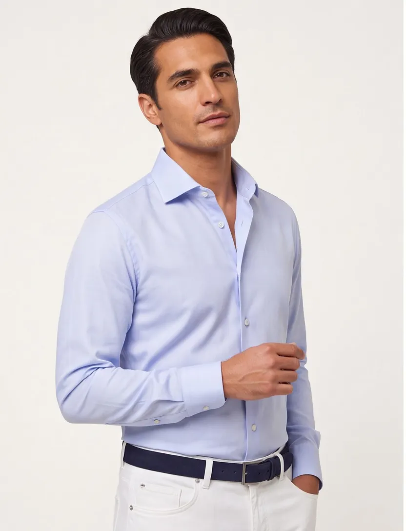 Mouwlengte 7 overhemd Ledub Slim Fit blauw