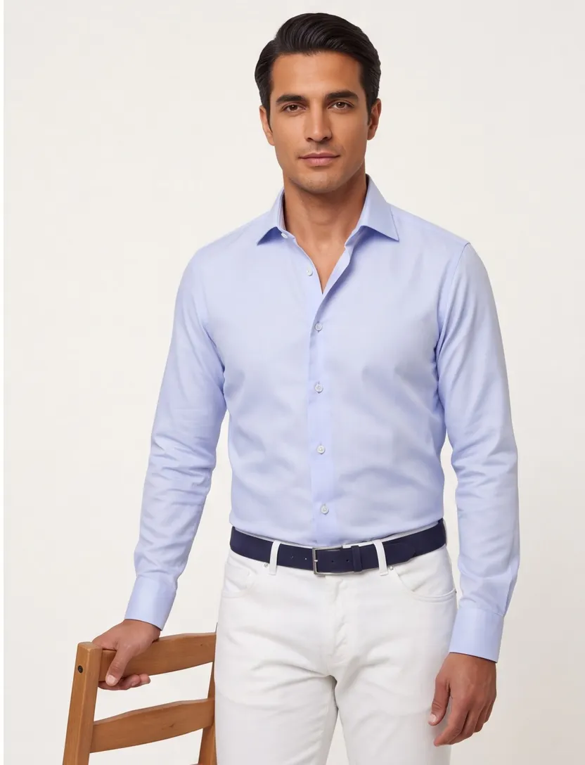 Mouwlengte 7 overhemd Ledub Slim Fit blauw