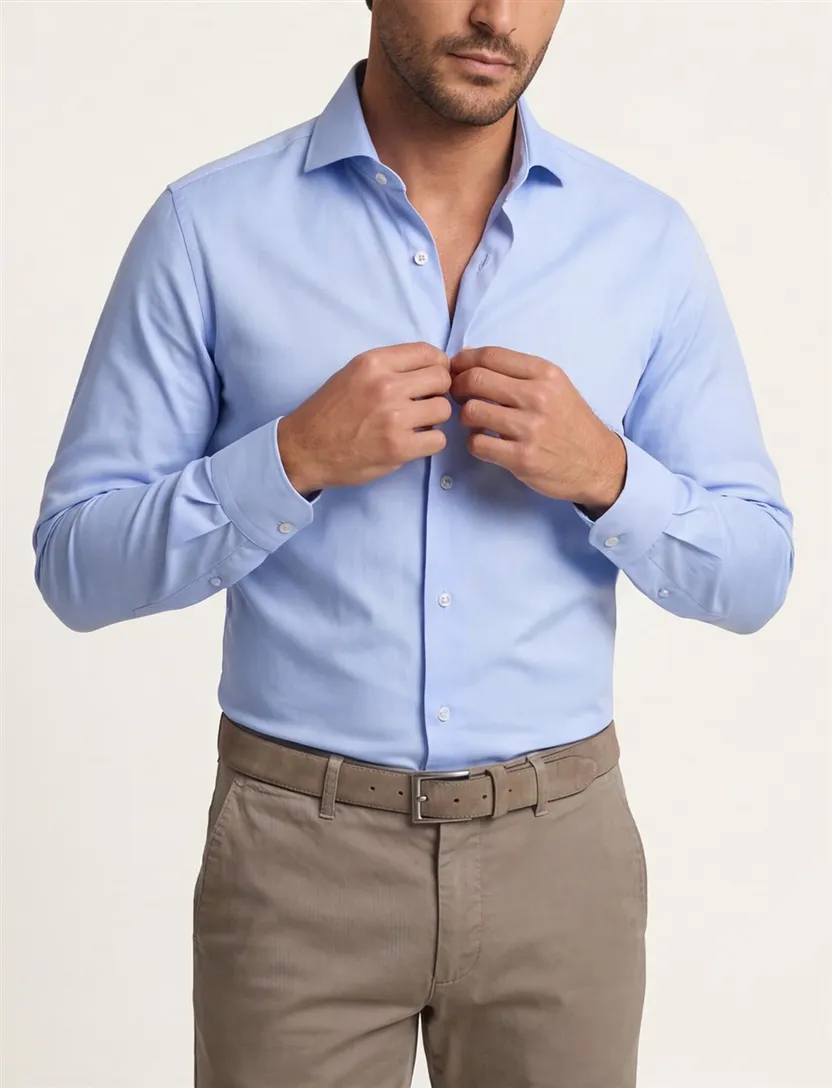 Overhemd Ledub blauw stretch Slim Fit