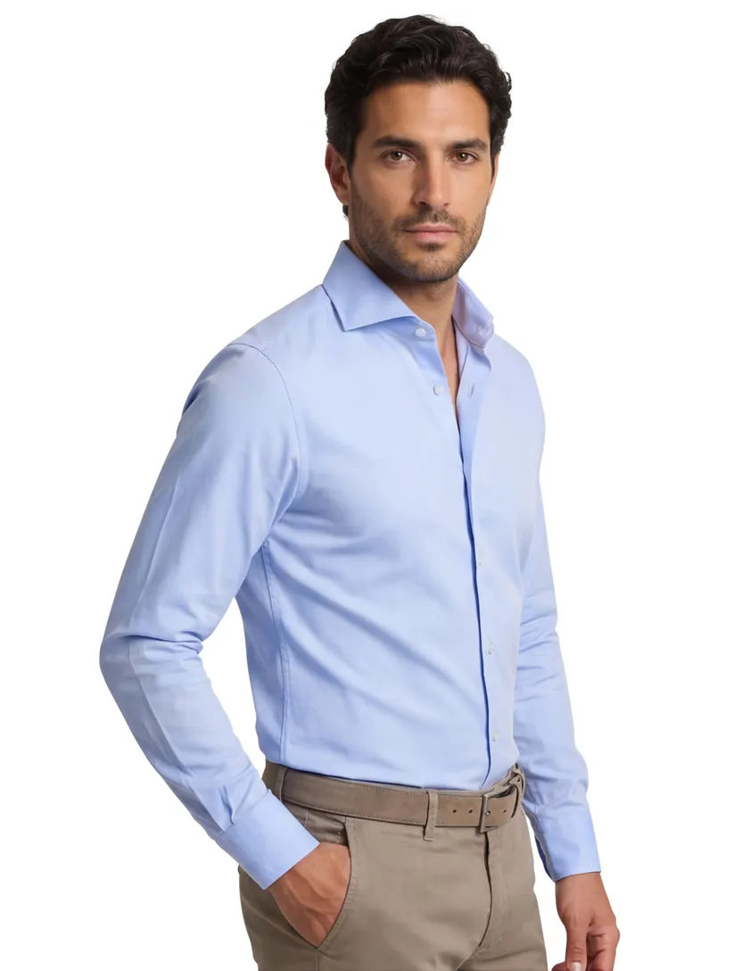 Overhemd Ledub blauw stretch Slim Fit