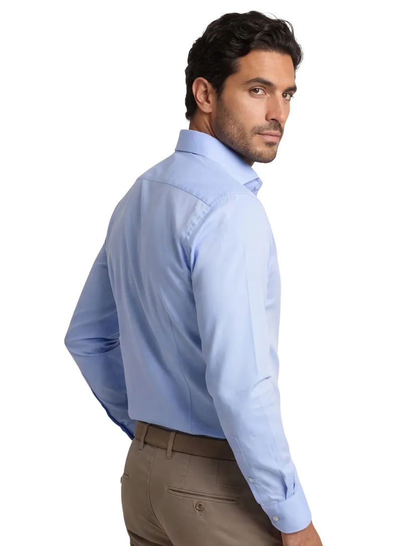Overhemd Ledub blauw stretch Slim Fit