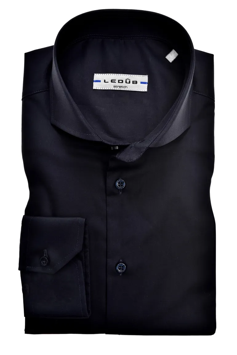 Overhemd Ledub stretch Slim Fit donkerblauw