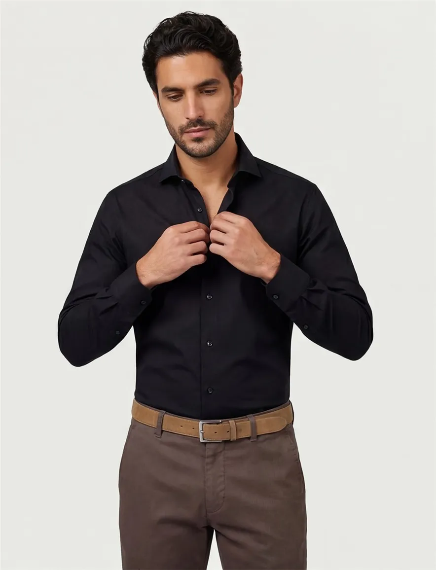 Zwart overhemd Ledub Slim Fit