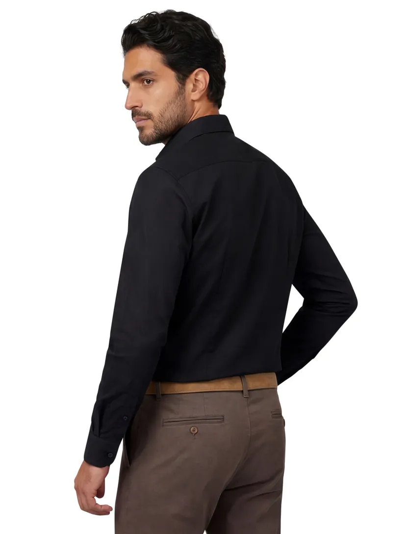 Slim Fit overhemd Ledub zwart stretch