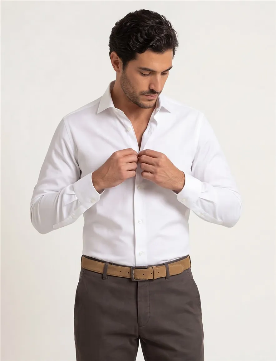 Stretch overhemd Ledub wit Slim Fit