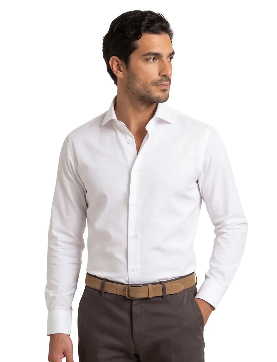 Stretch overhemd Ledub wit Slim Fit
