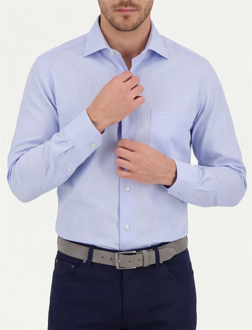 Overhemd Ledub blauw Regular Fit strijkvrij