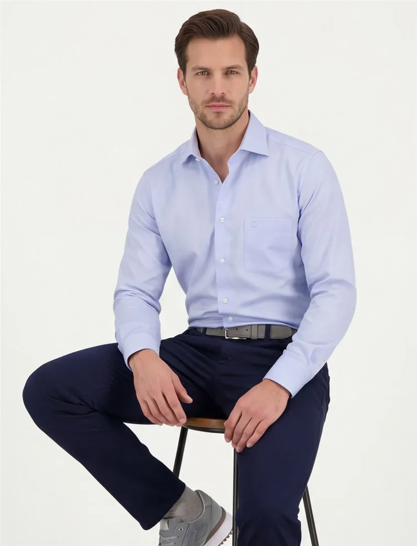 Overhemd Ledub blauw Regular Fit strijkvrij