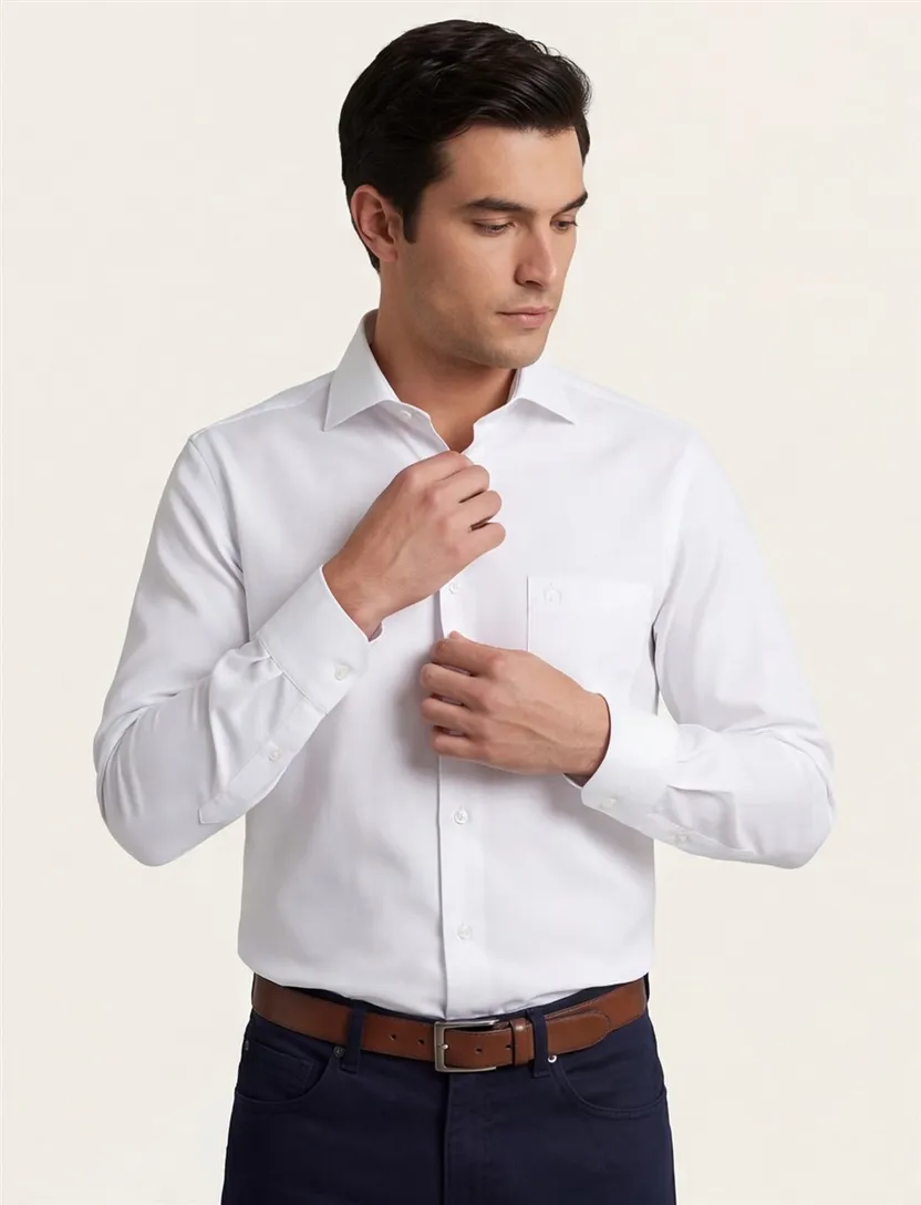 Regular Fit Ledub overhemd wit non iron