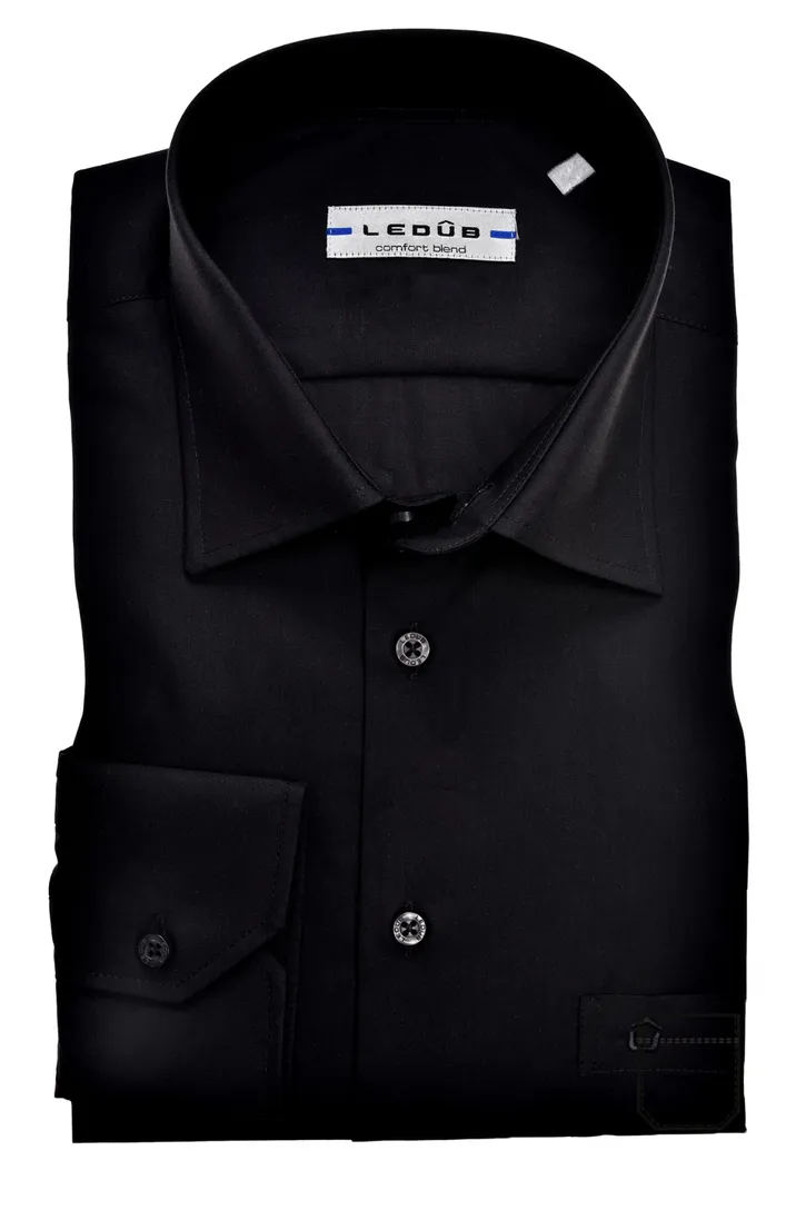 Ledub overhemd zwart Regular Fit