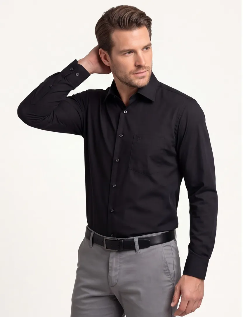 Ledub overhemd zwart Regular Fit