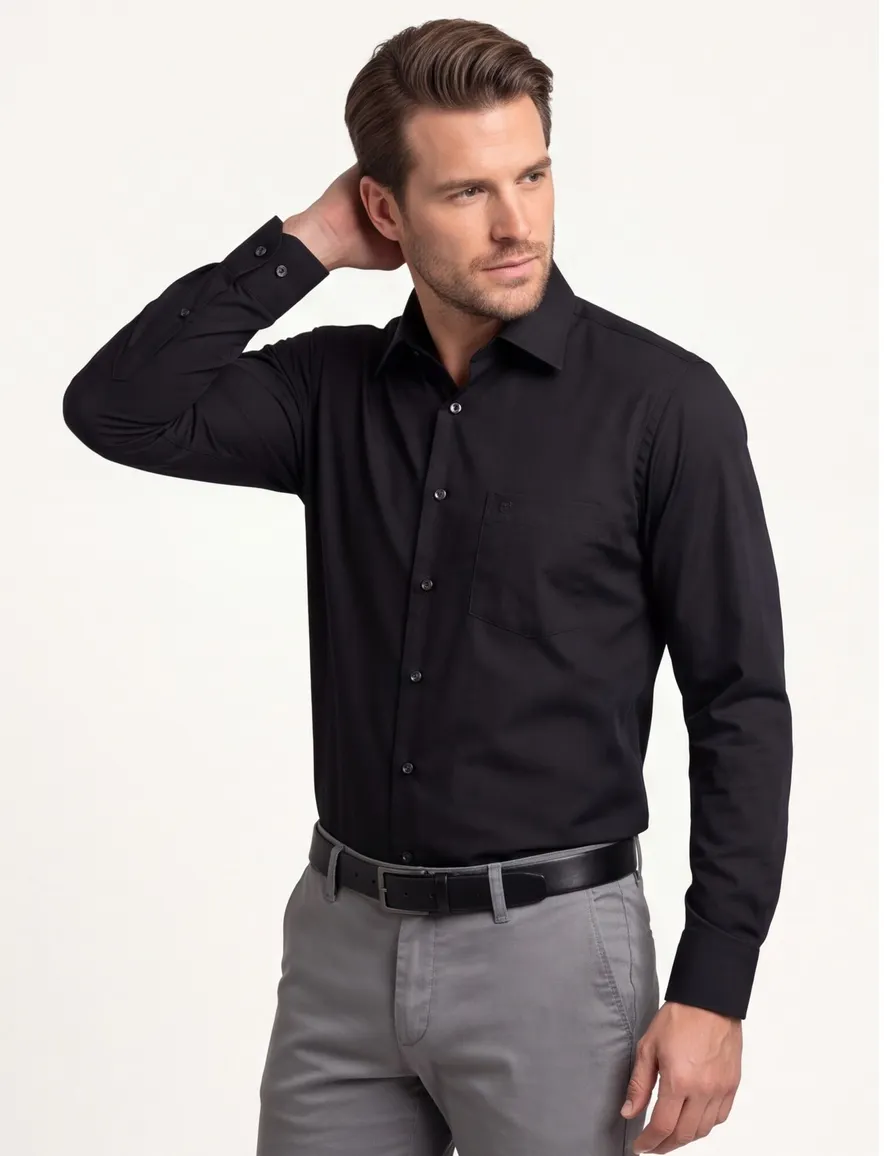 Zwart overhemd Ledub Regular Fit