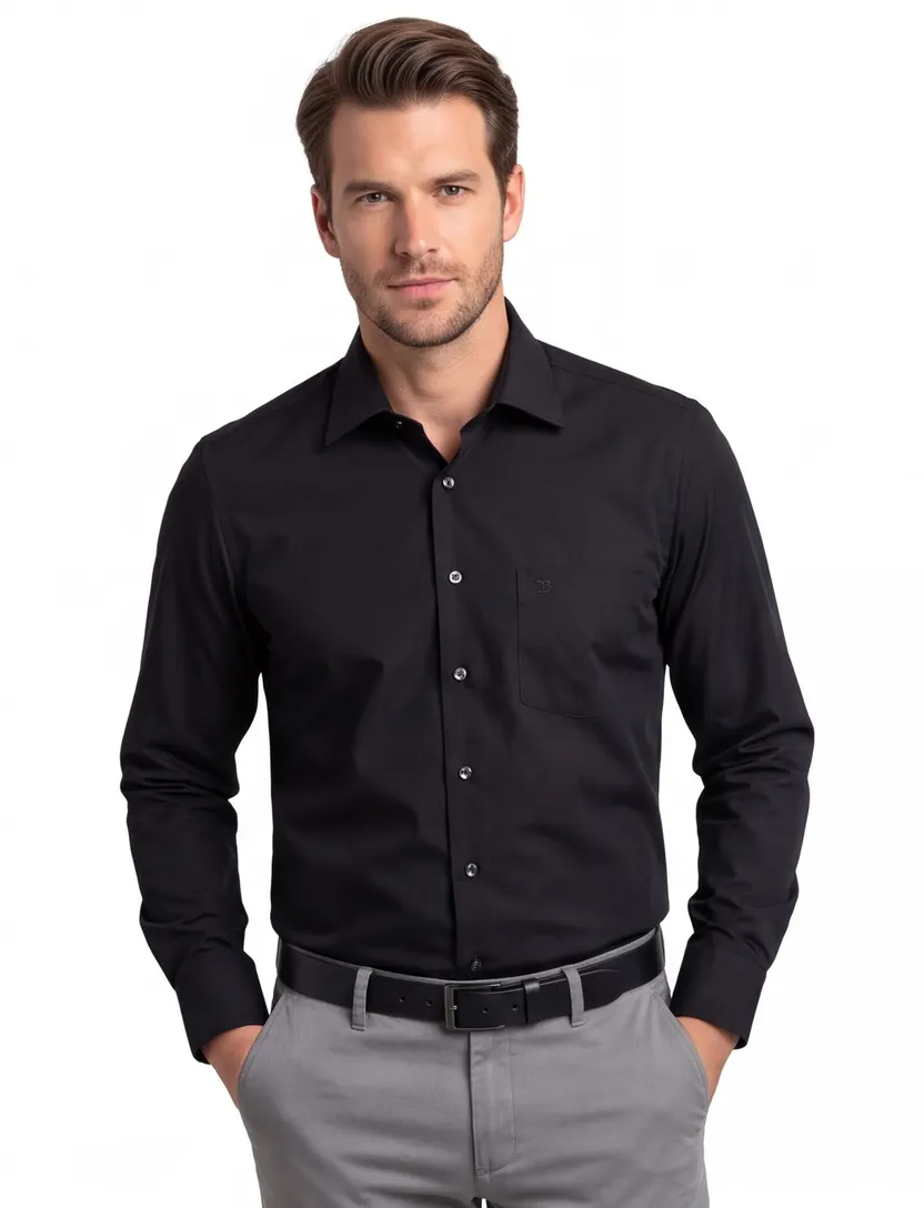 Ledub overhemd zwart Regular Fit