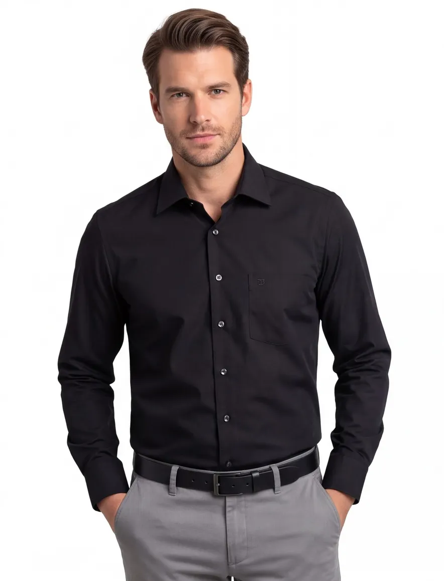 Zwart overhemd Ledub Regular Fit