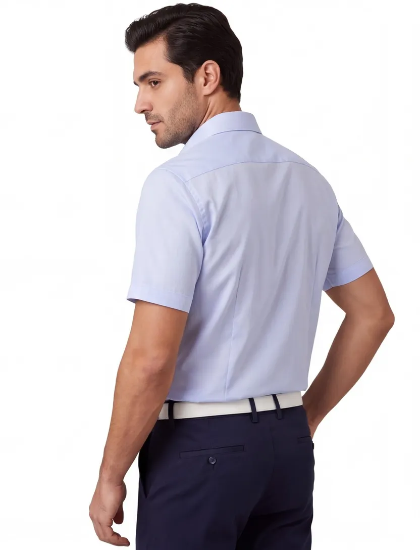 Korte mouwen overhemd lichtblauw uni Ledub Modern Fit