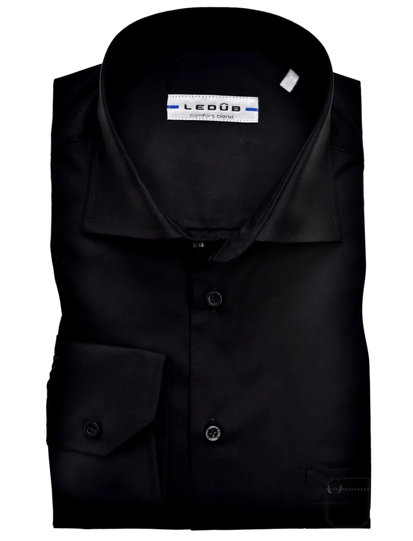 Ledub overhemd Modern Fit zwart stretch