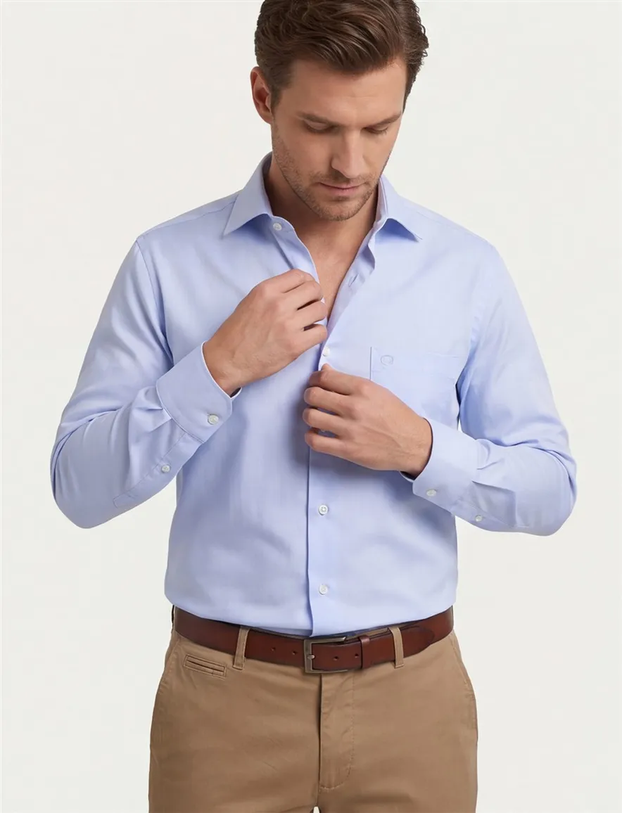 Ledub overhemd Modern Fit lichtblauw met borstzak