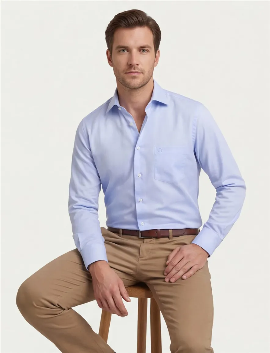 Ledub overhemd Modern Fit lichtblauw met borstzak