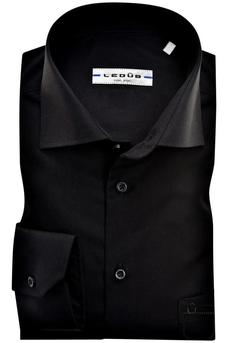 Ledub overhemd Modern Fit zwart met borstzak