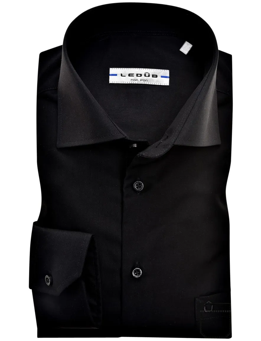 Ledub overhemd Modern Fit zwart met borstzak
