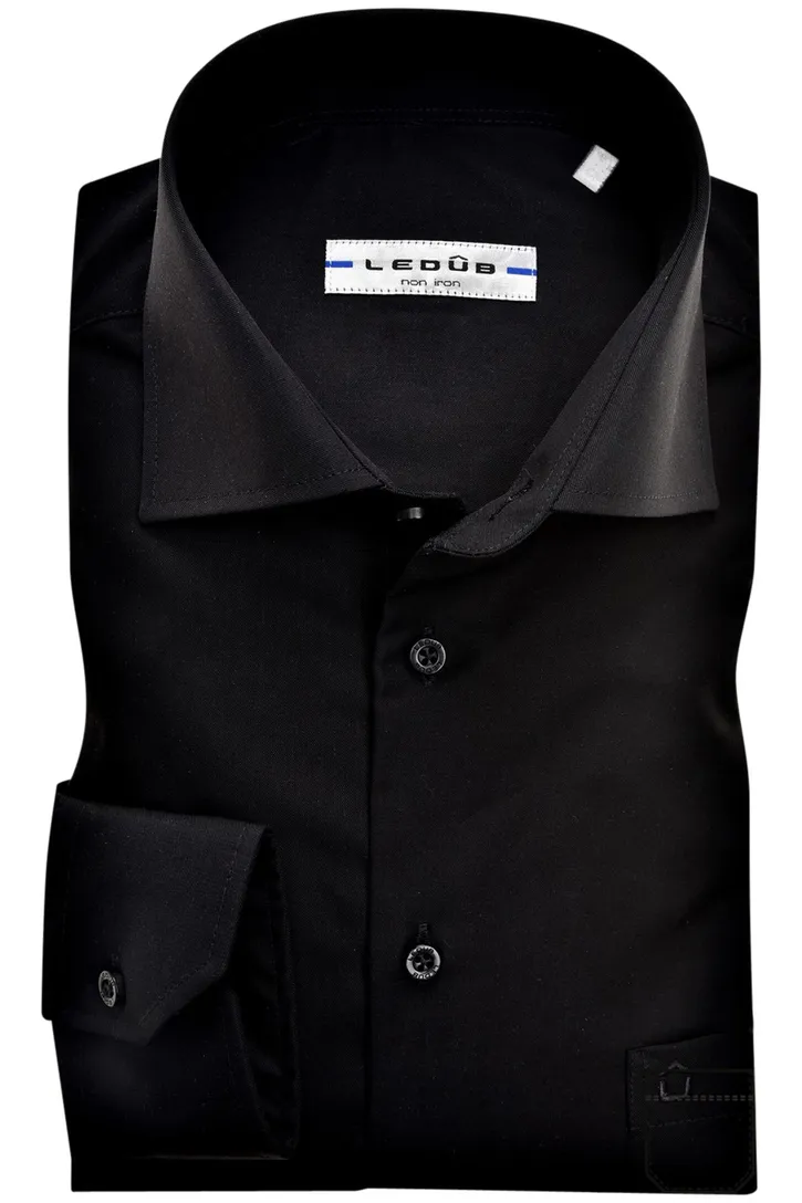 Overhemd Ledub zwart Modern Fit borstzakje