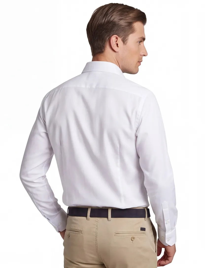 Modern Fit Ledub overhemd wit met borstzak