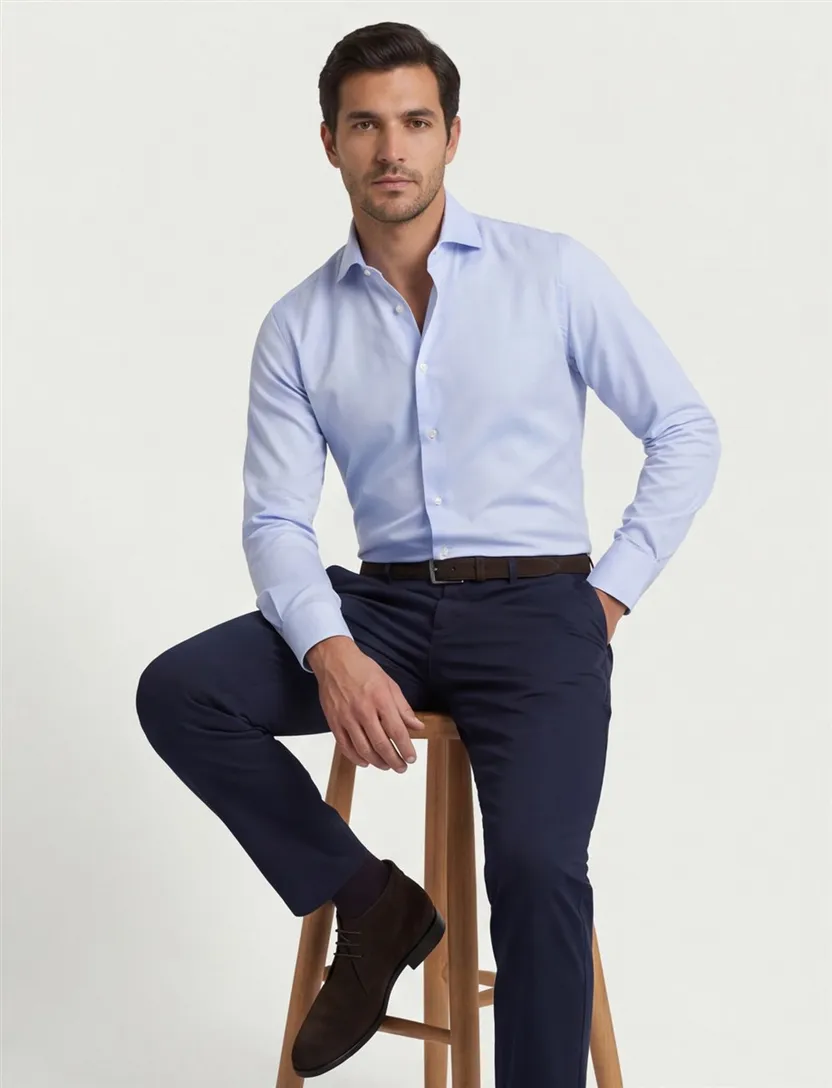 Ledub overhemd Two Ply blauw Modern Fit