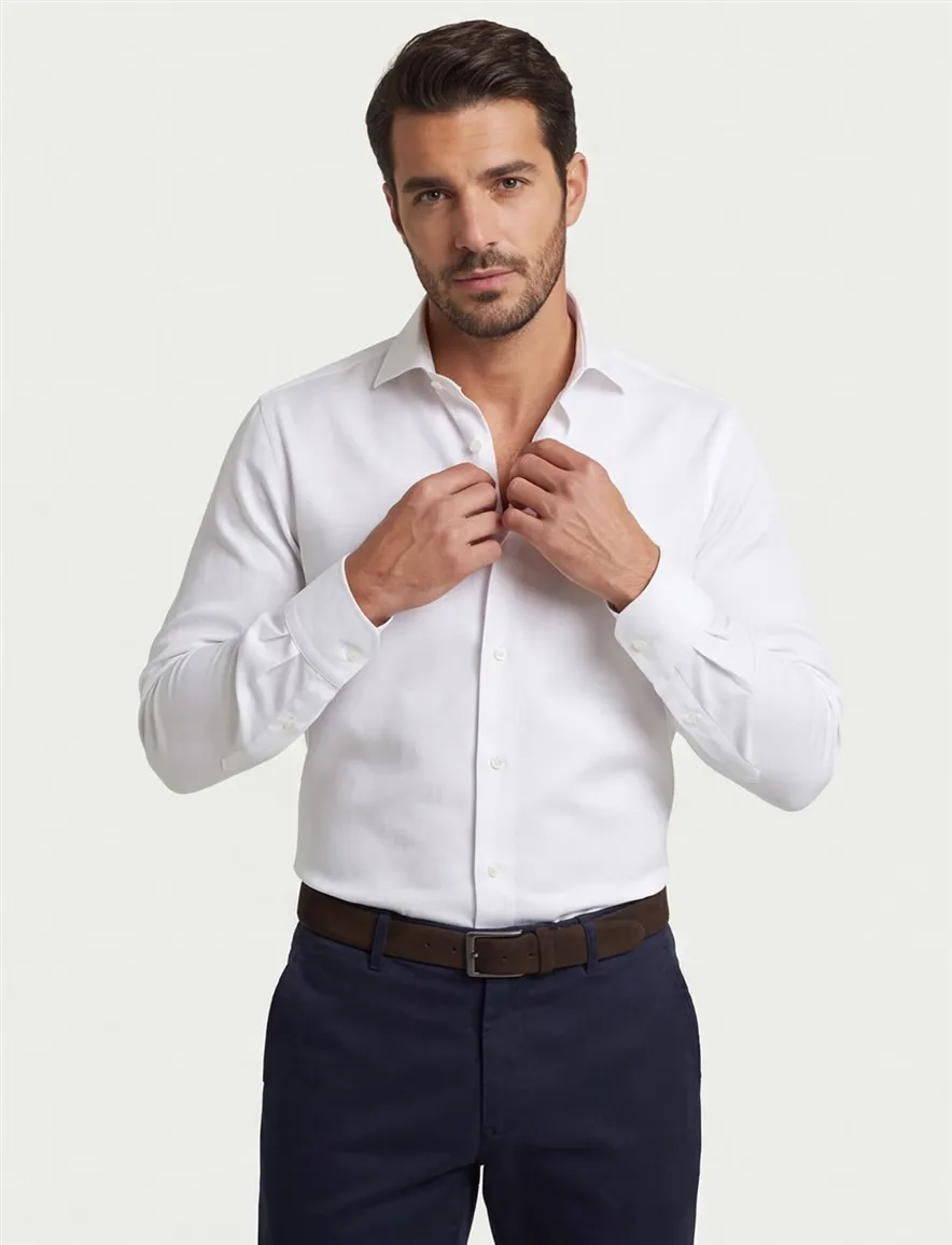 Ledub overhemd Modern Fit Two Ply wit