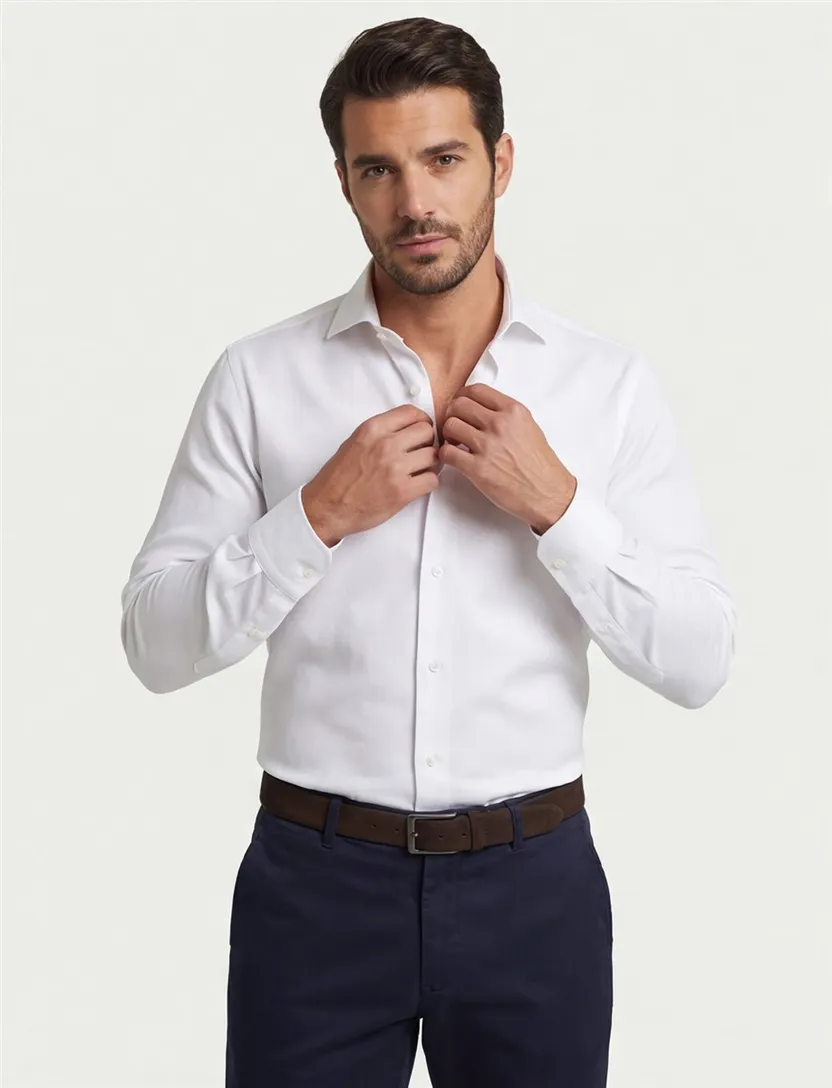 Overhemd Ledub wit Two Ply katoe Modern Fit