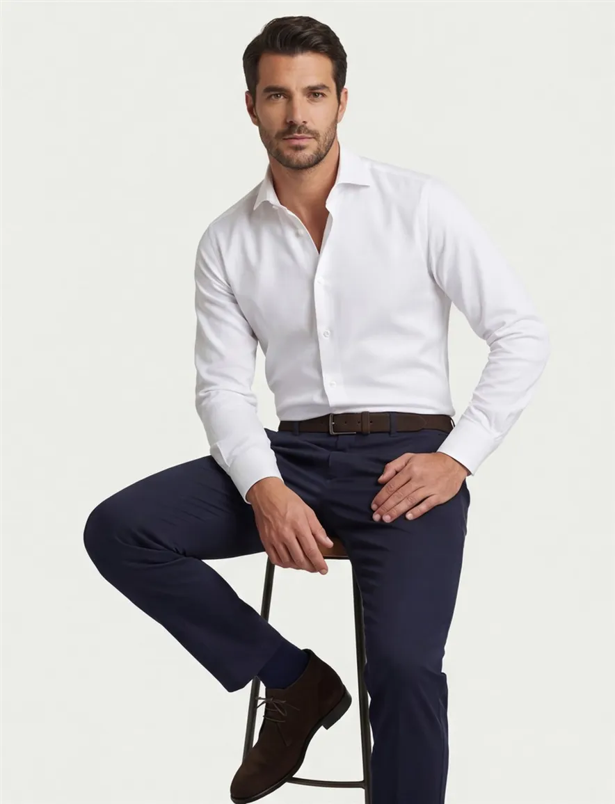 Ledub overhemd Modern Fit Two Ply wit