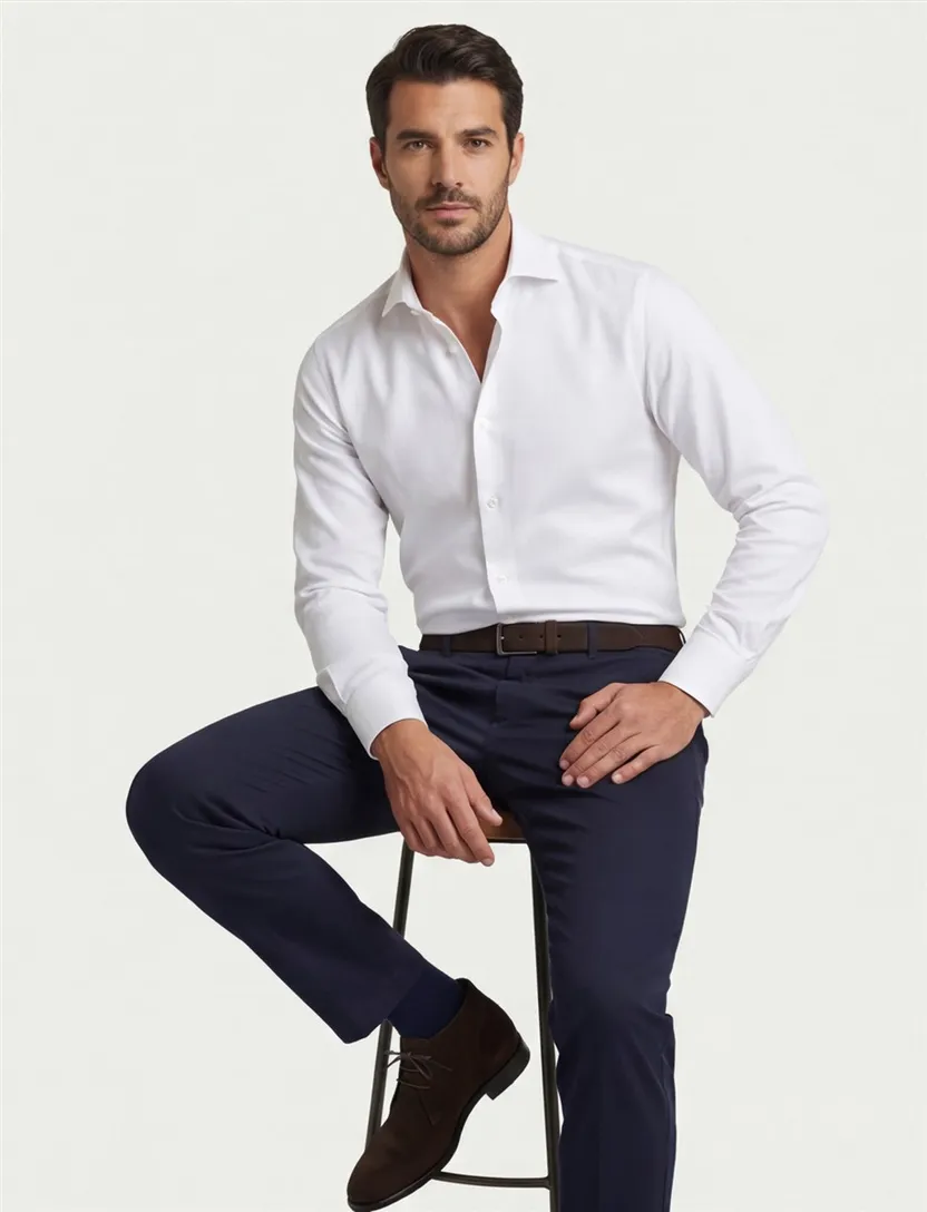 Overhemd Ledub wit Two Ply katoe Modern Fit