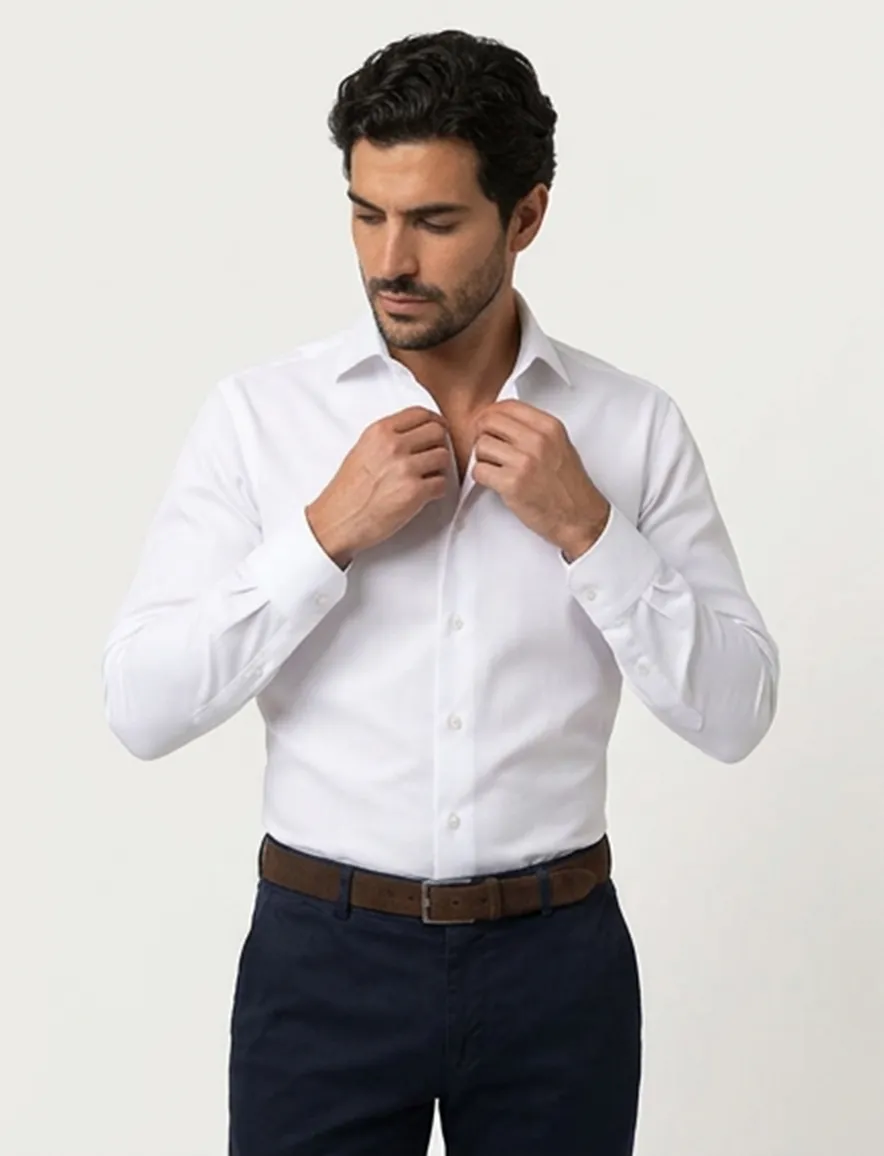 Modern Fit overhemd Ledub wit anti kreuk