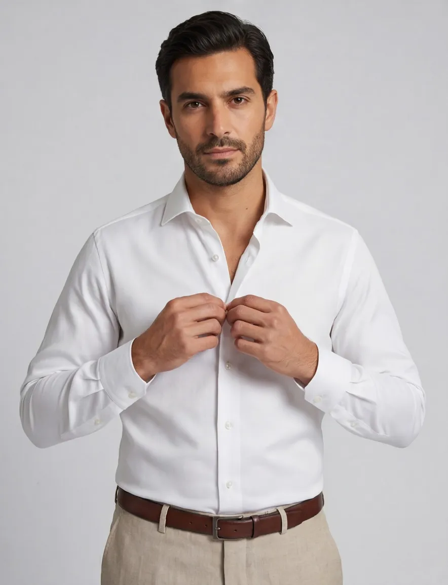Ledub overhemd modern fit ecru effen katoen