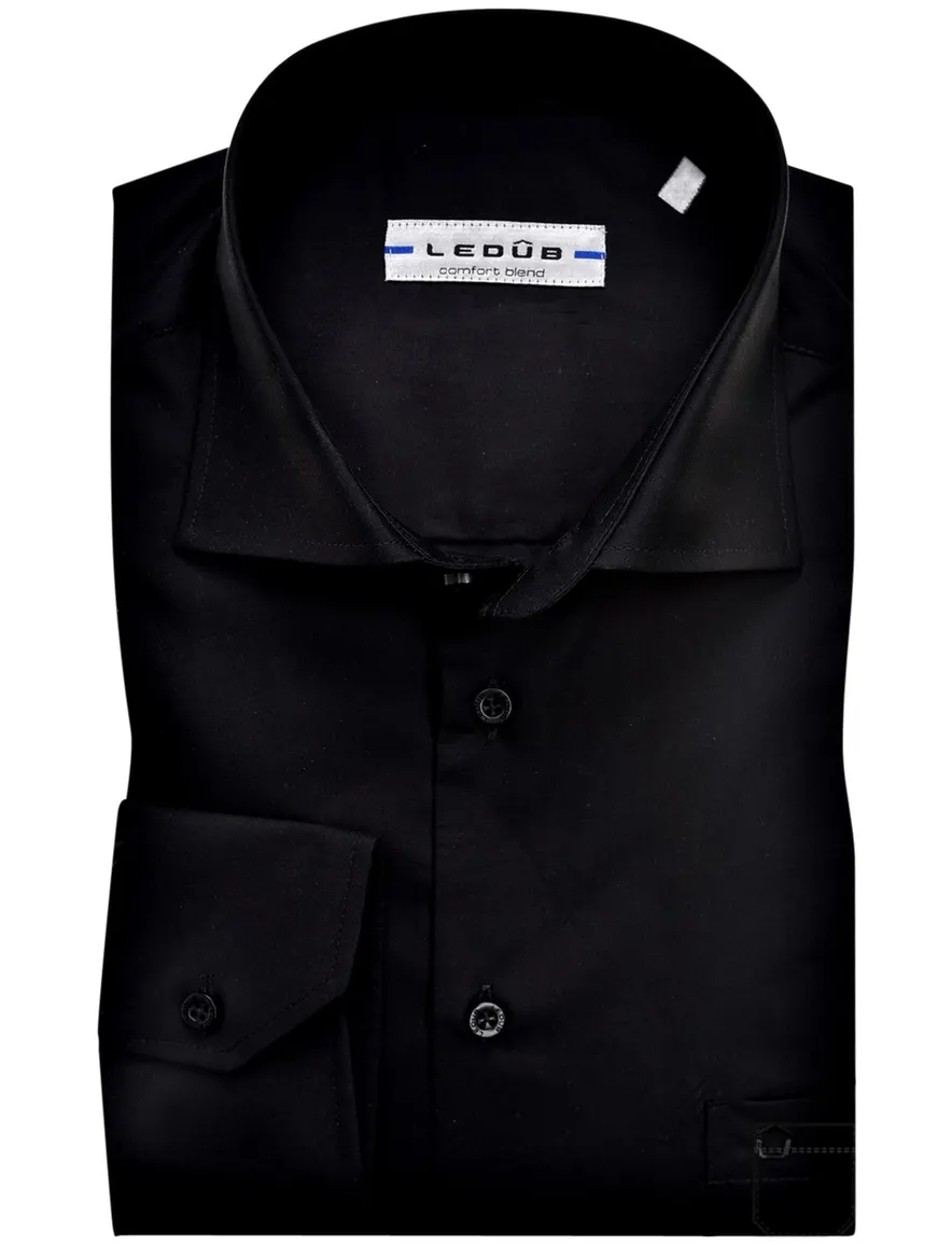 Overhemd Ledub mouwlengte 7 zwart Modern Fit