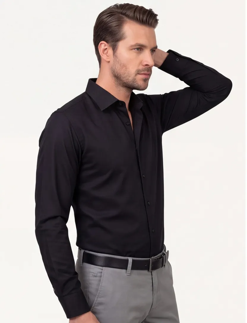 Mouwlengte 7 overhemd Ledub zwart Modern Fit