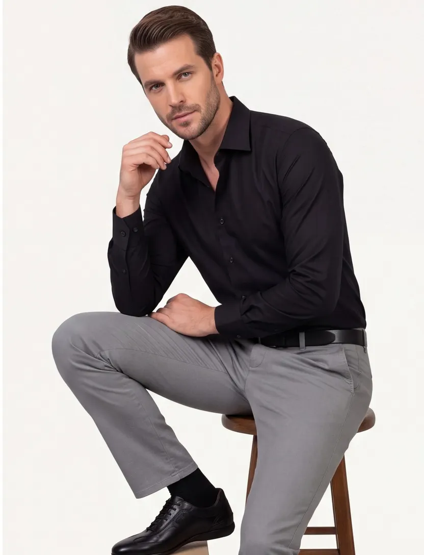 Mouwlengte 7 overhemd Ledub zwart Modern Fit