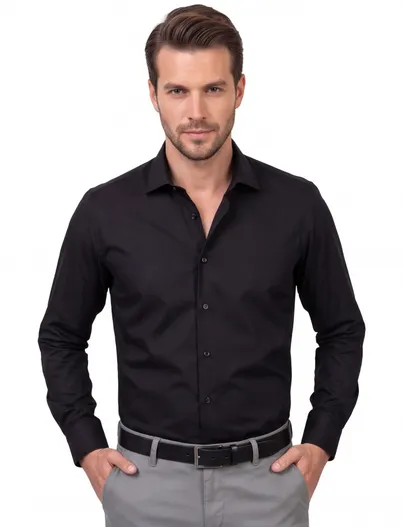 Ledub Overhemd Ledub mouwlengte 7 zwart Modern Fit