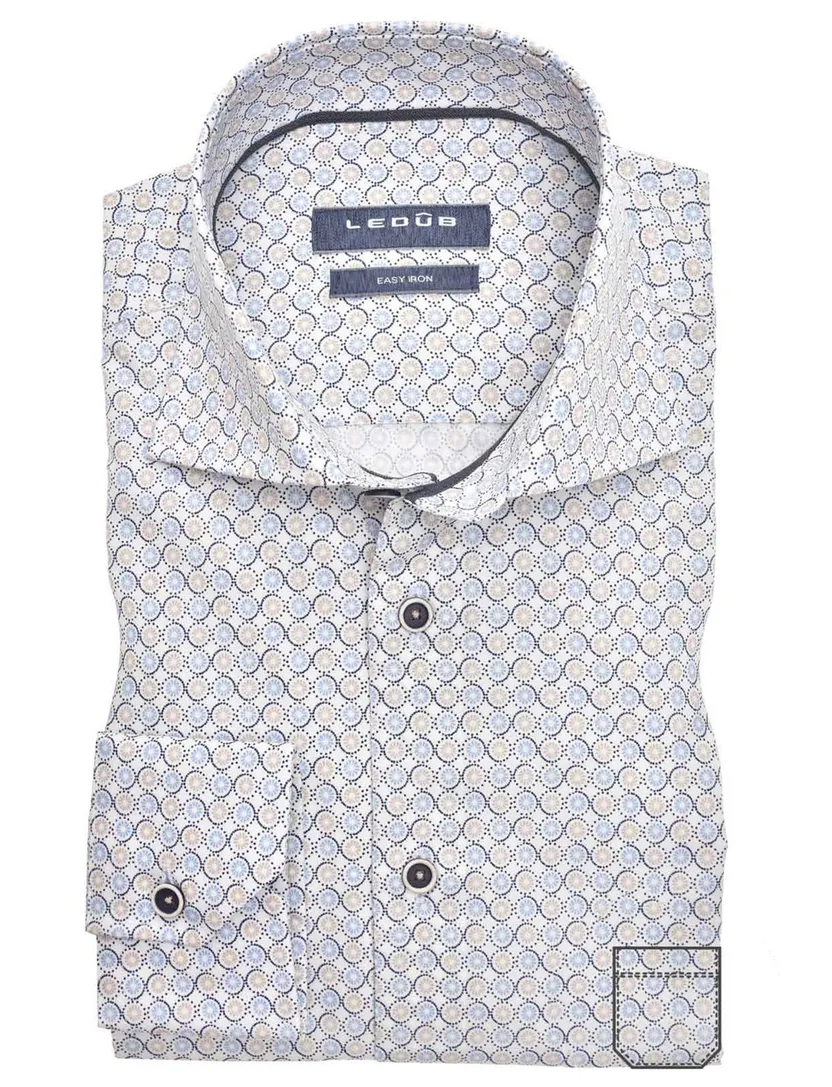 Ledub overhemd beige printje Modern Fit